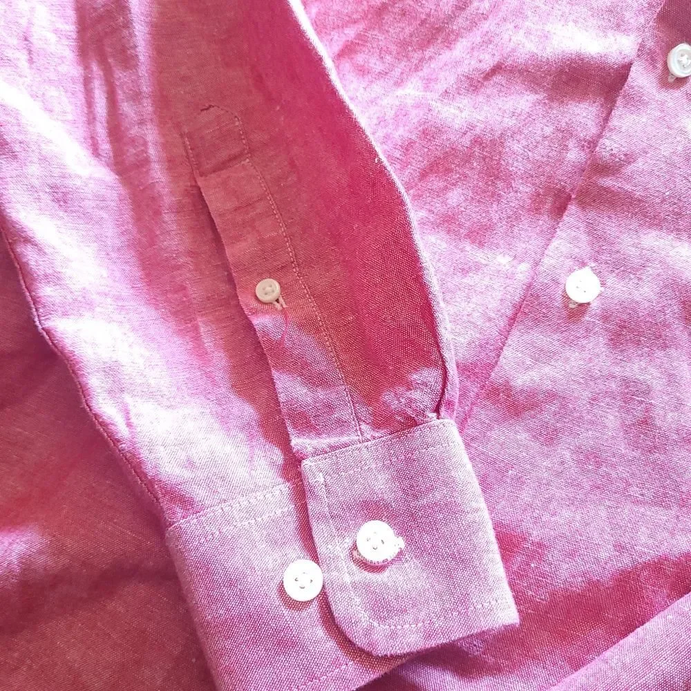 Banana Republic Red Linen/Cotton Button-Up Long-Sleeve Shirt Men's Medium
